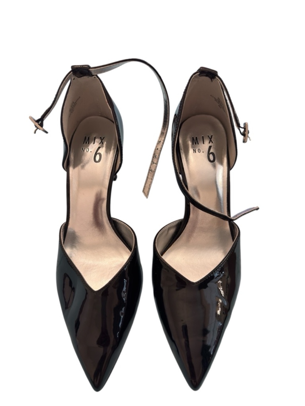 Mix No. 6 Black Patent Pointed Toe Ankle Strap Heels